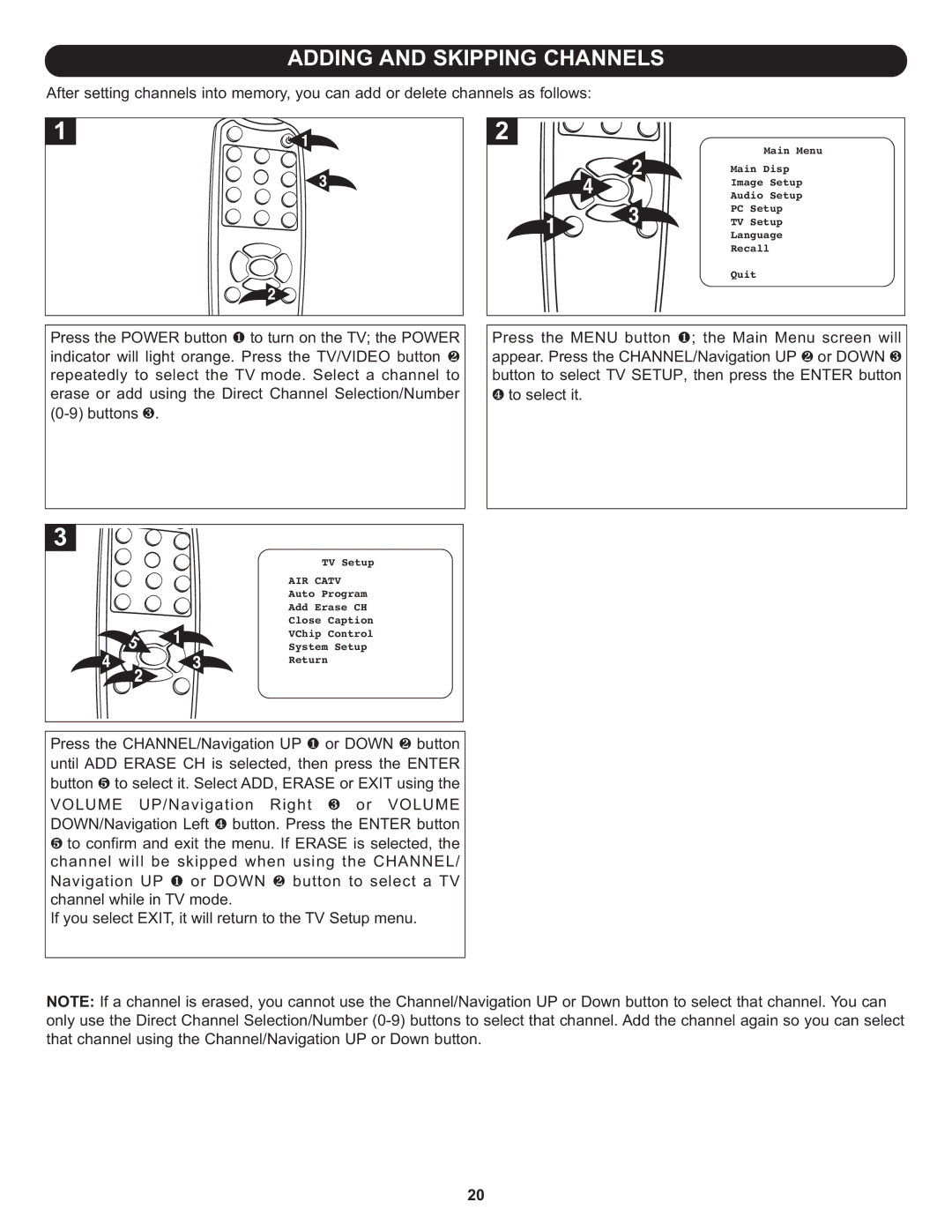 Memorex MLT1522 manual Adding and Skipping Channels 