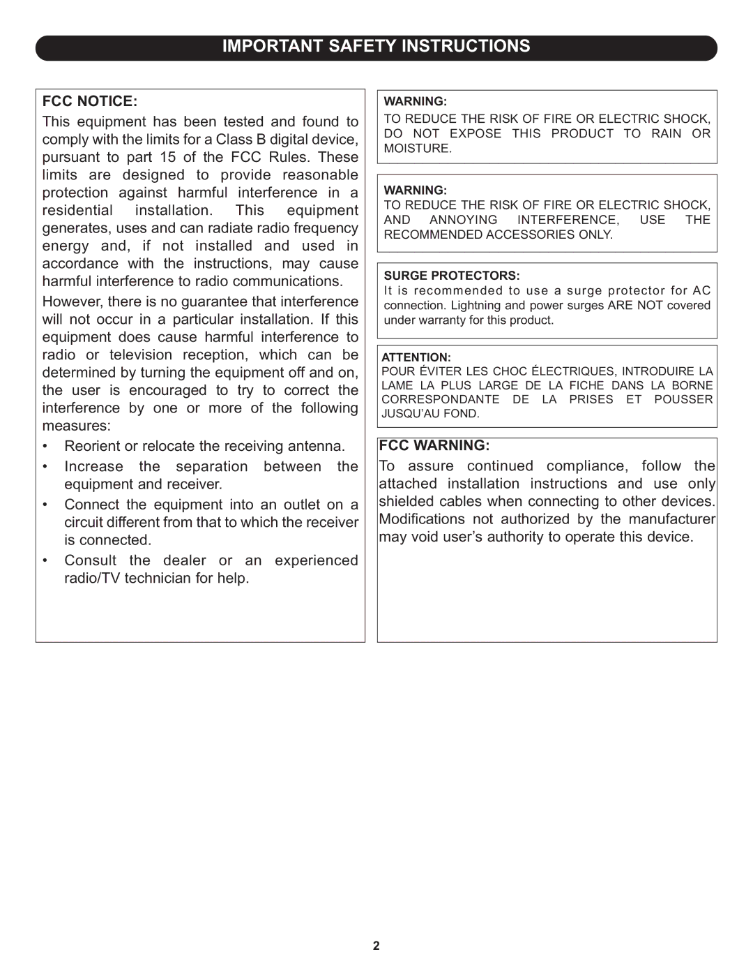 Memorex MLT1522 manual Important Safety Instructions, FCC Notice, FCC Warning, Surge Protectors 