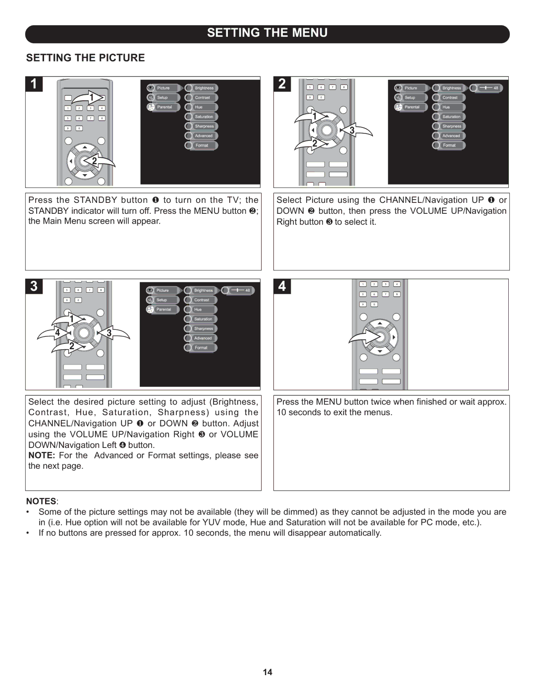 Memorex MLT1912 manual Setting the Picture 