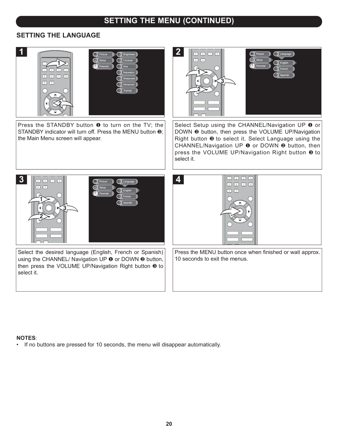 Memorex MLT1912 manual Setting the Language 