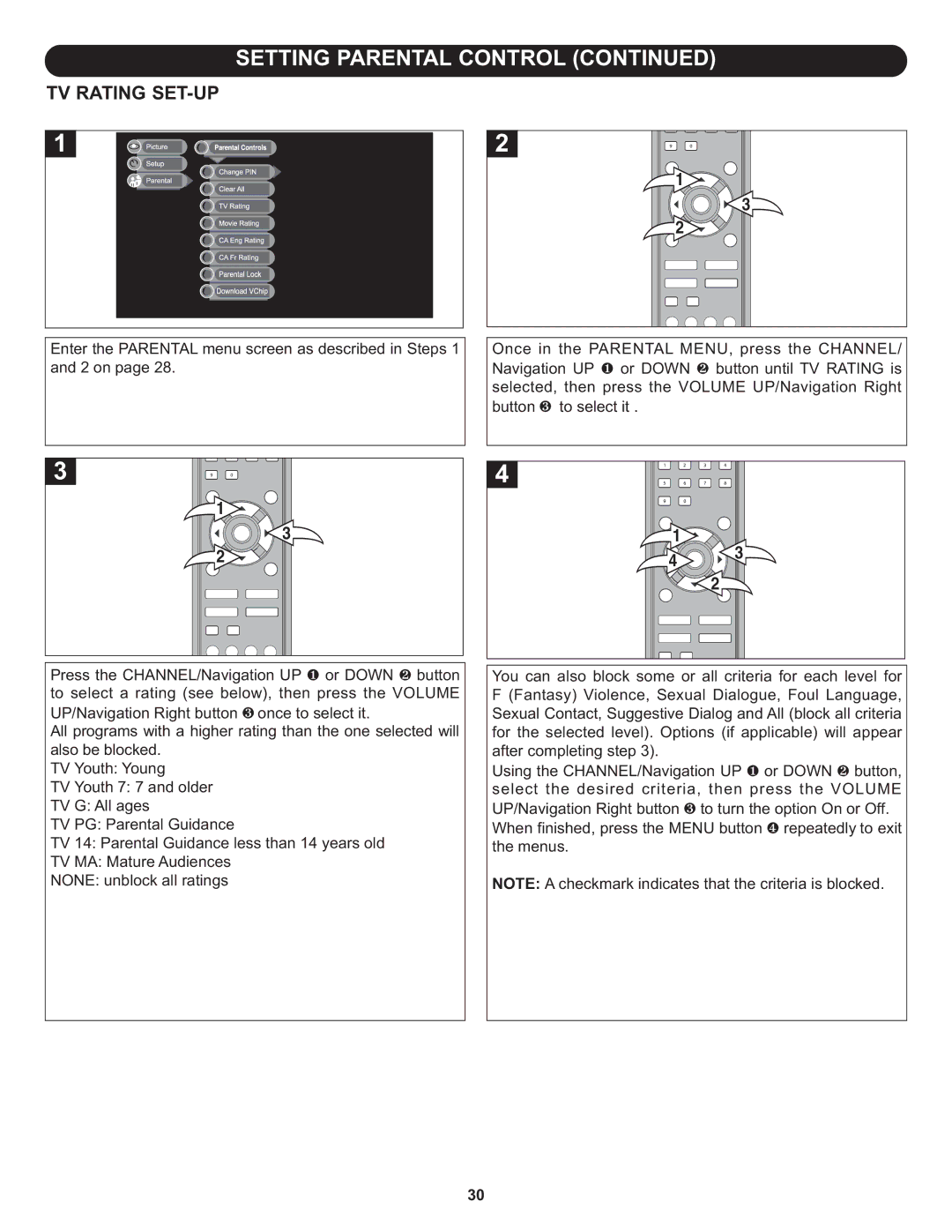 Memorex MLT1912 manual TV Rating SET-UP 