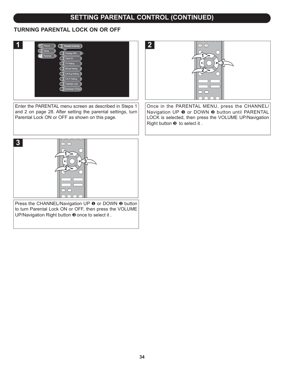 Memorex MLT1912 manual Turning Parental Lock on or OFF 