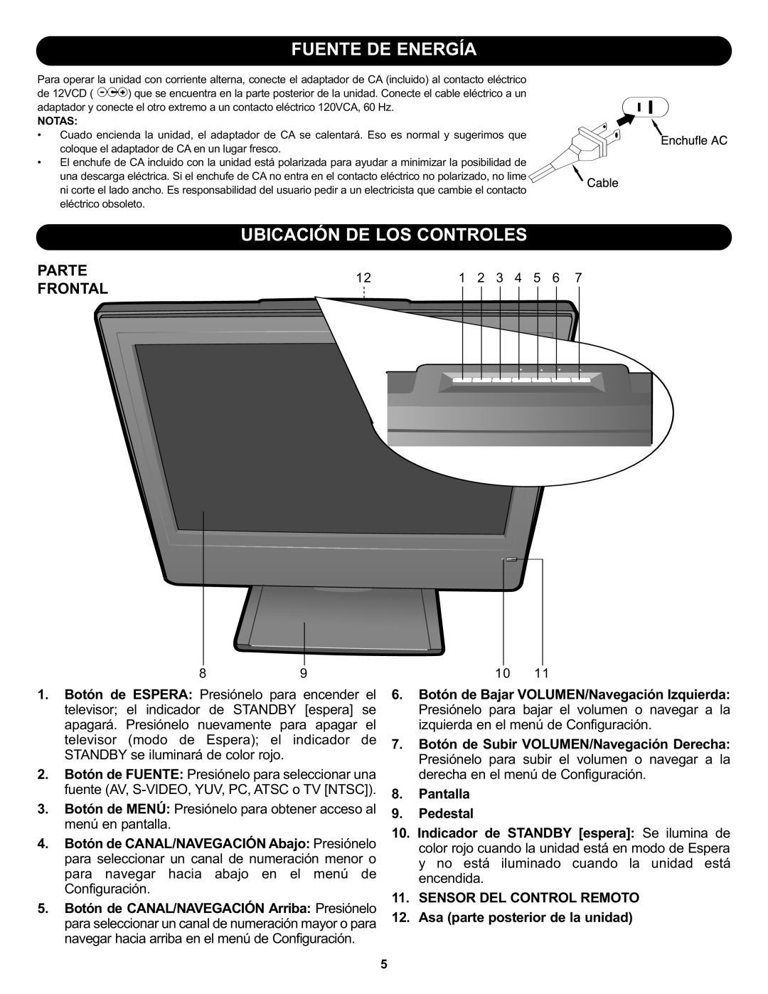 Memorex MLT1912 manual Fuente DE Energía, Parte Frontal 