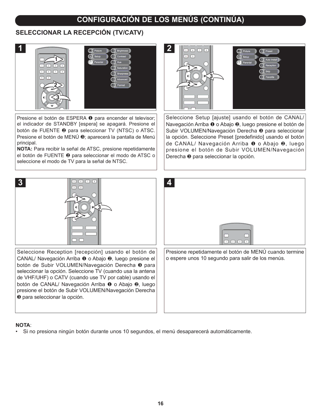 Memorex MLT1912 manual Seleccionar LA Recepción TV/CATV 