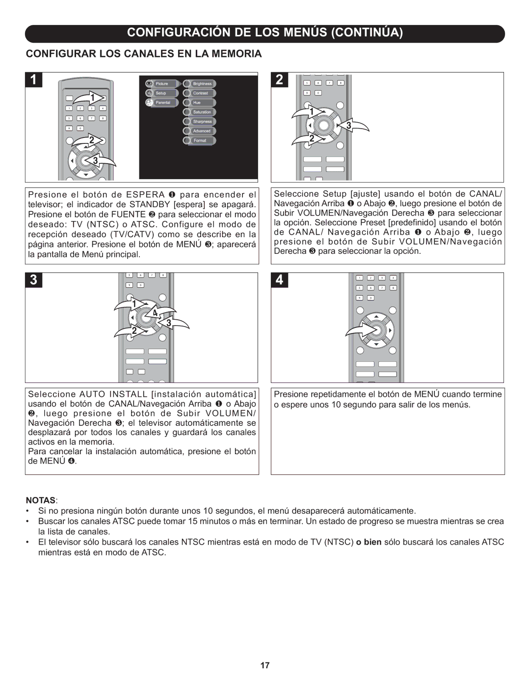 Memorex MLT1912 manual Configurar LOS Canales EN LA Memoria, Notas 