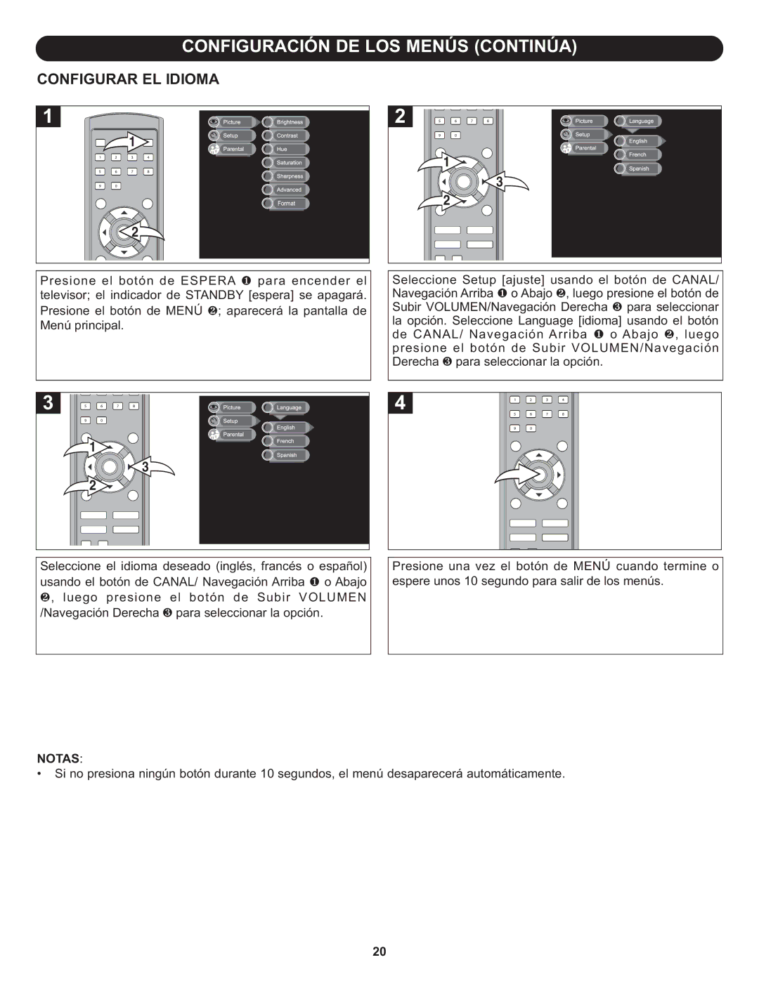 Memorex MLT1912 manual Configurar EL Idioma 