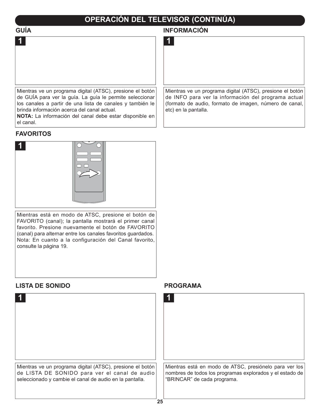 Memorex MLT1912 manual Guía Información, Favoritos, Lista DE Sonido, Programa 