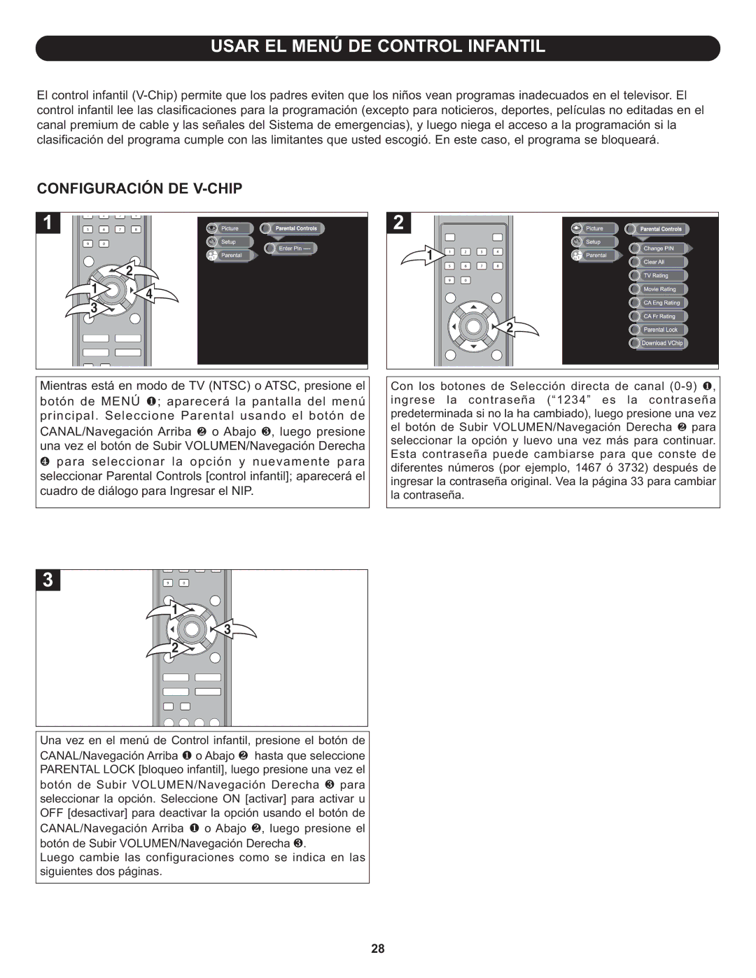 Memorex MLT1912 manual Configuración DE V-CHIP 