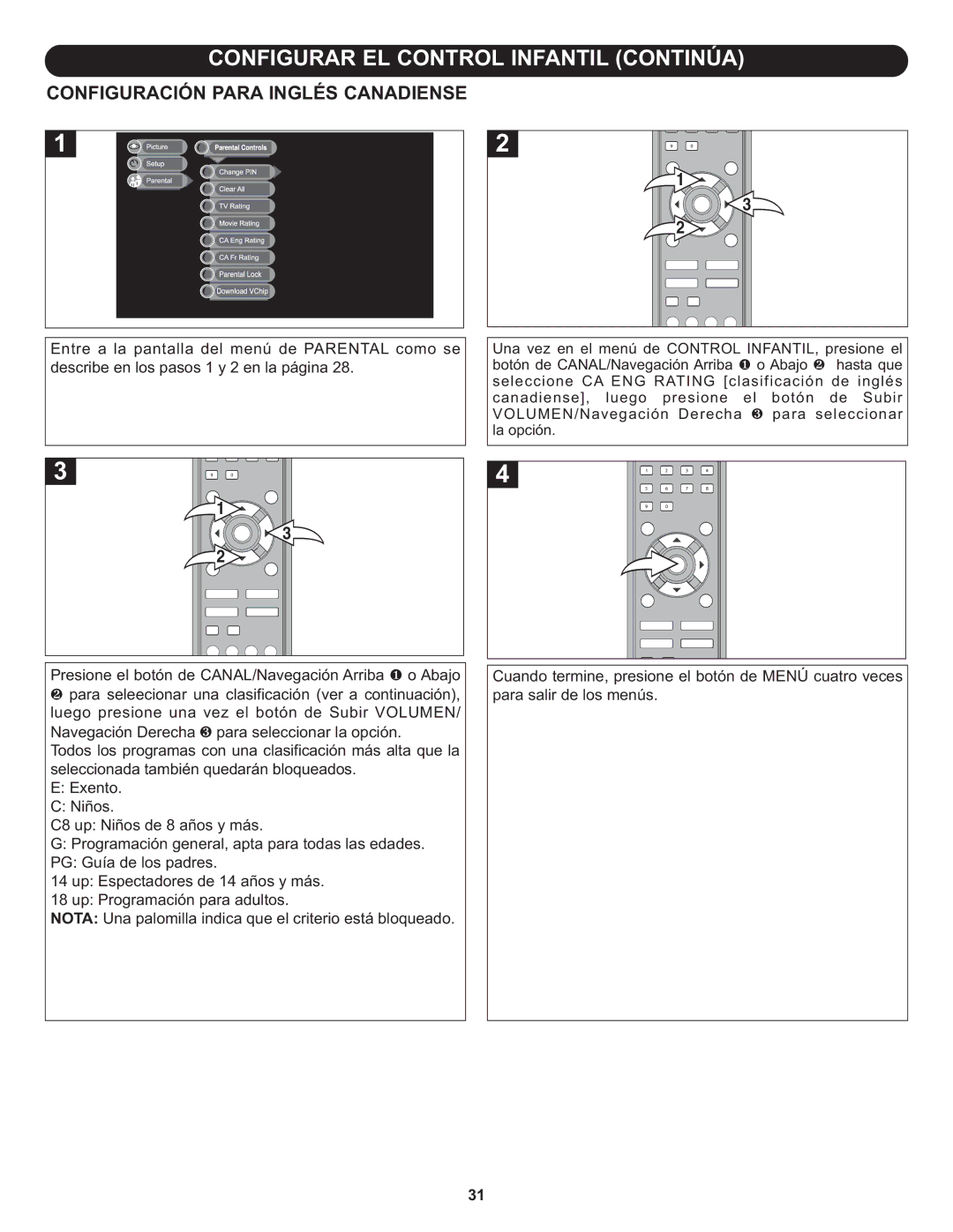 Memorex MLT1912 manual Configuración Para Inglés Canadiense 