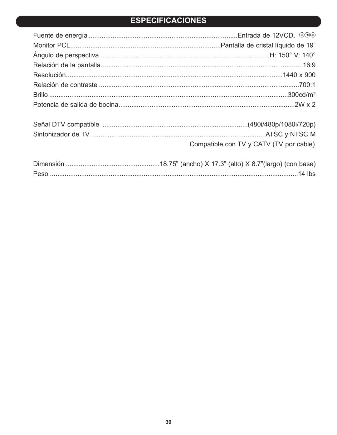 Memorex MLT1912 manual Entrada de 12VCD, z 