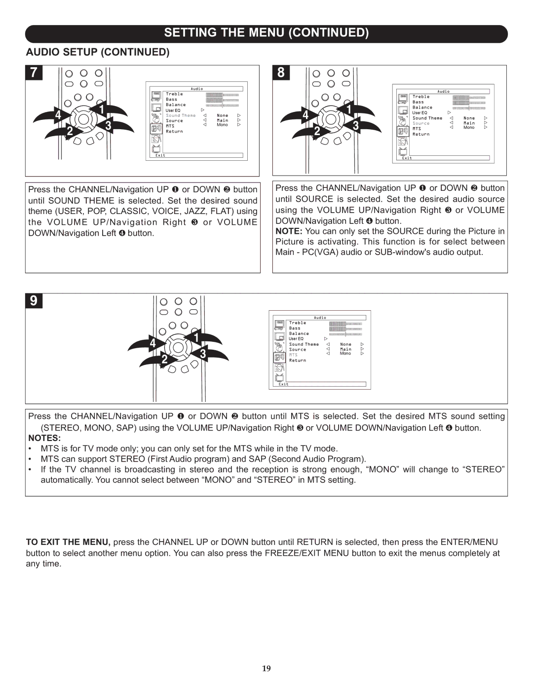 Memorex MLT2022 manual Setting the Menu Audio Setup 