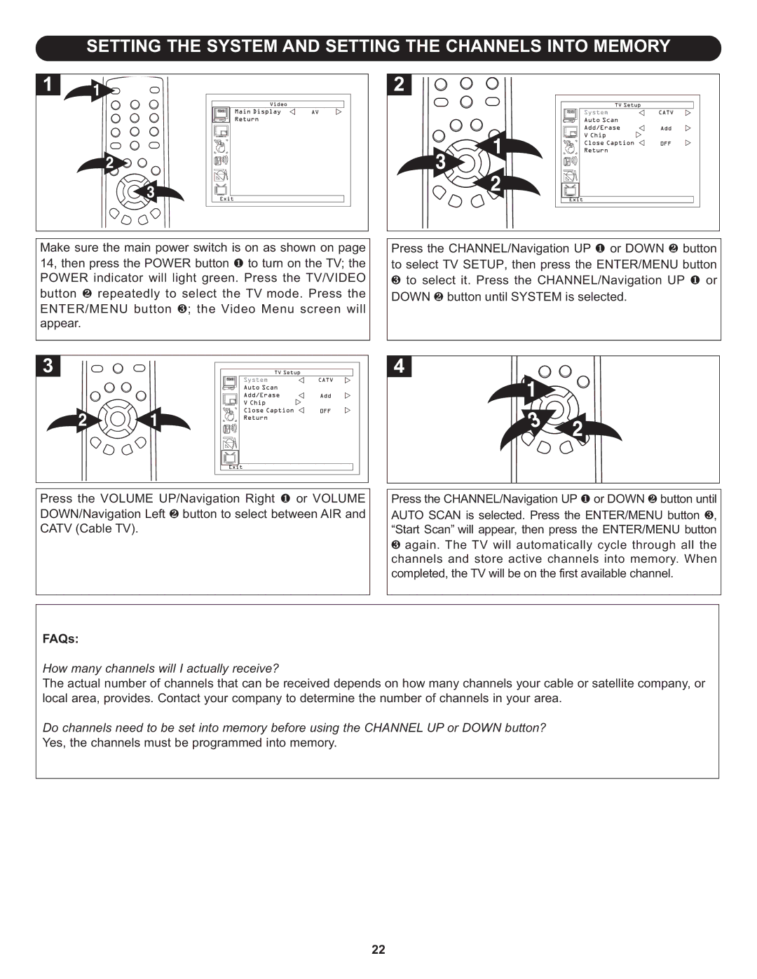 Memorex MLT2022 manual Setting the System and Setting the Channels Into Memory, How many channels will I actually receive? 