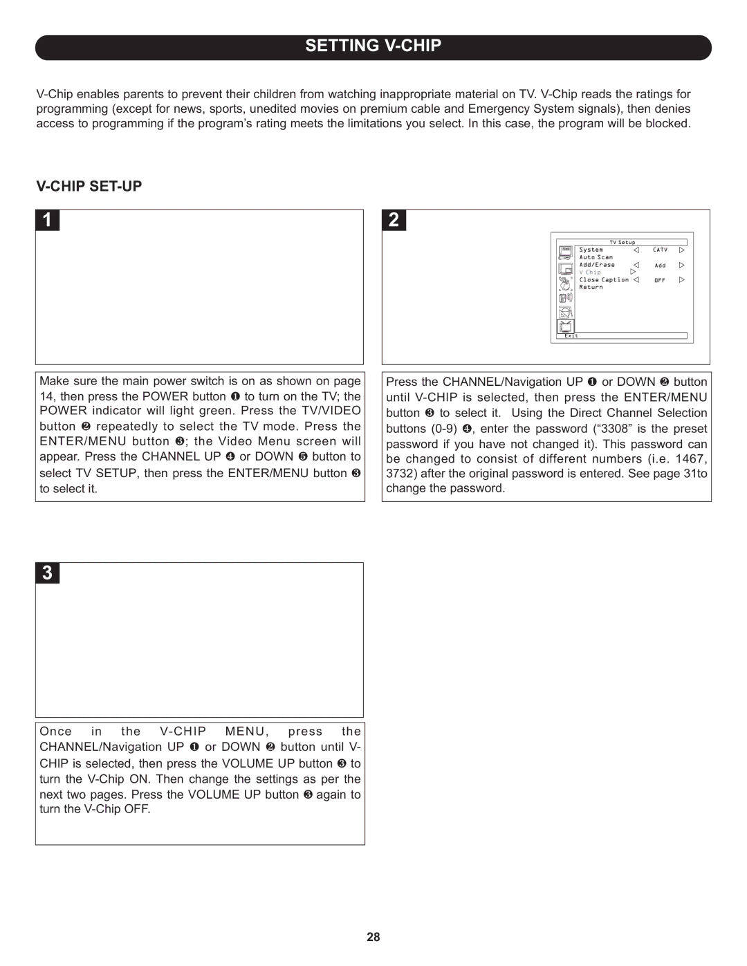 Memorex MLT2022 manual Setting V-CHIP, Chip SET-UP 