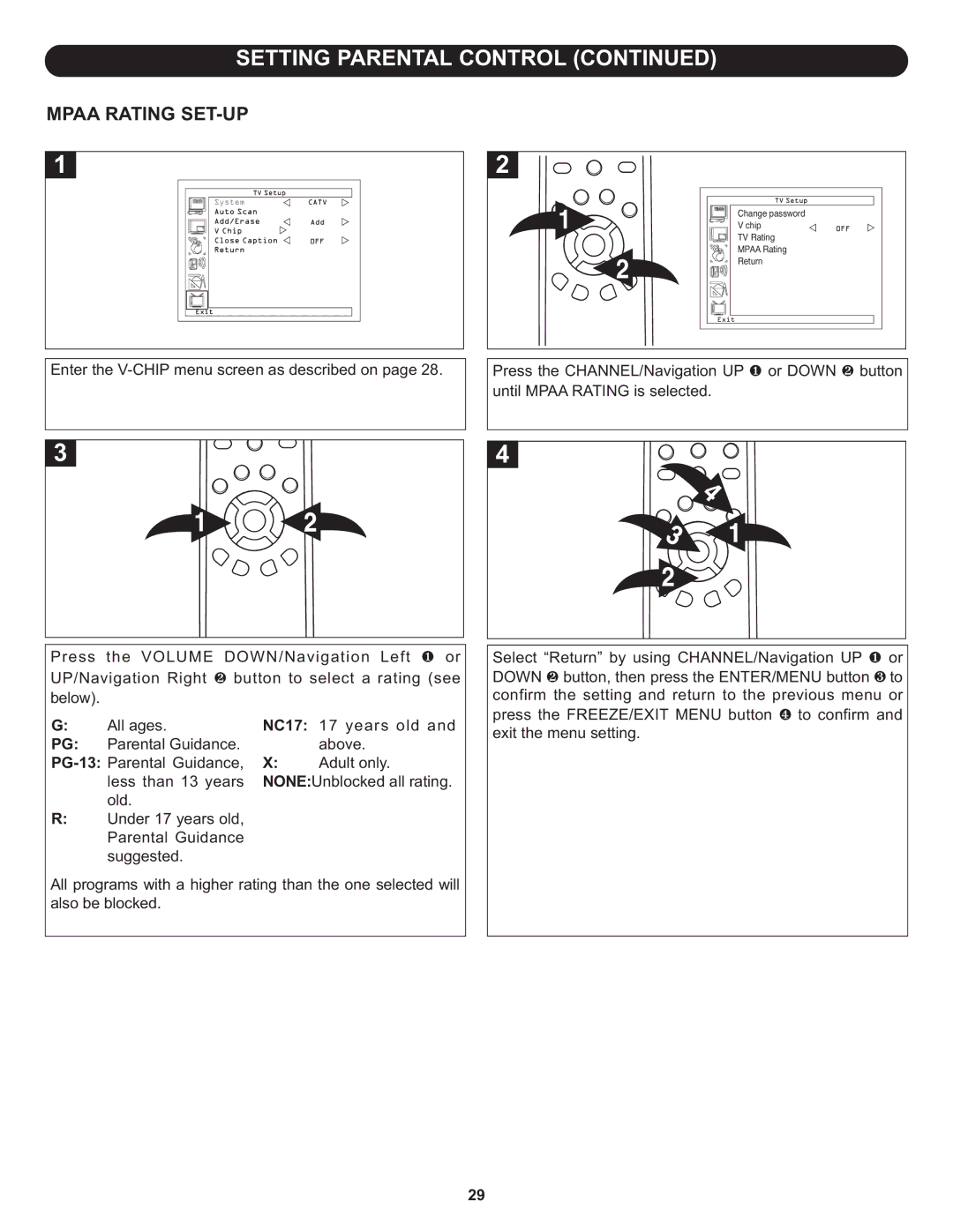 Memorex MLT2022 manual Setting Parental Control, Mpaa Rating SET-UP 