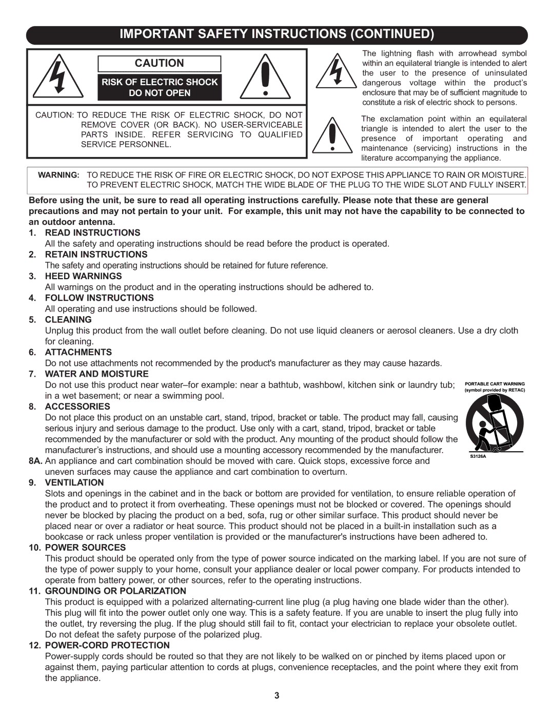 Memorex MLT2022 manual Read Instructions, Retain Instructions, Heed Warnings, Follow Instructions, Cleaning, Attachments 