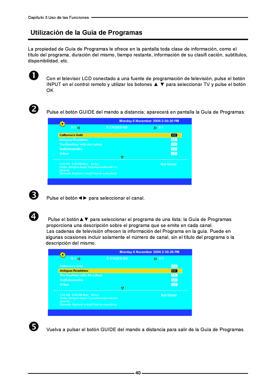 Memorex MLTD2622 manual Utilización de la Guía de Programas, Pulse el botón para seleccionar el canal 