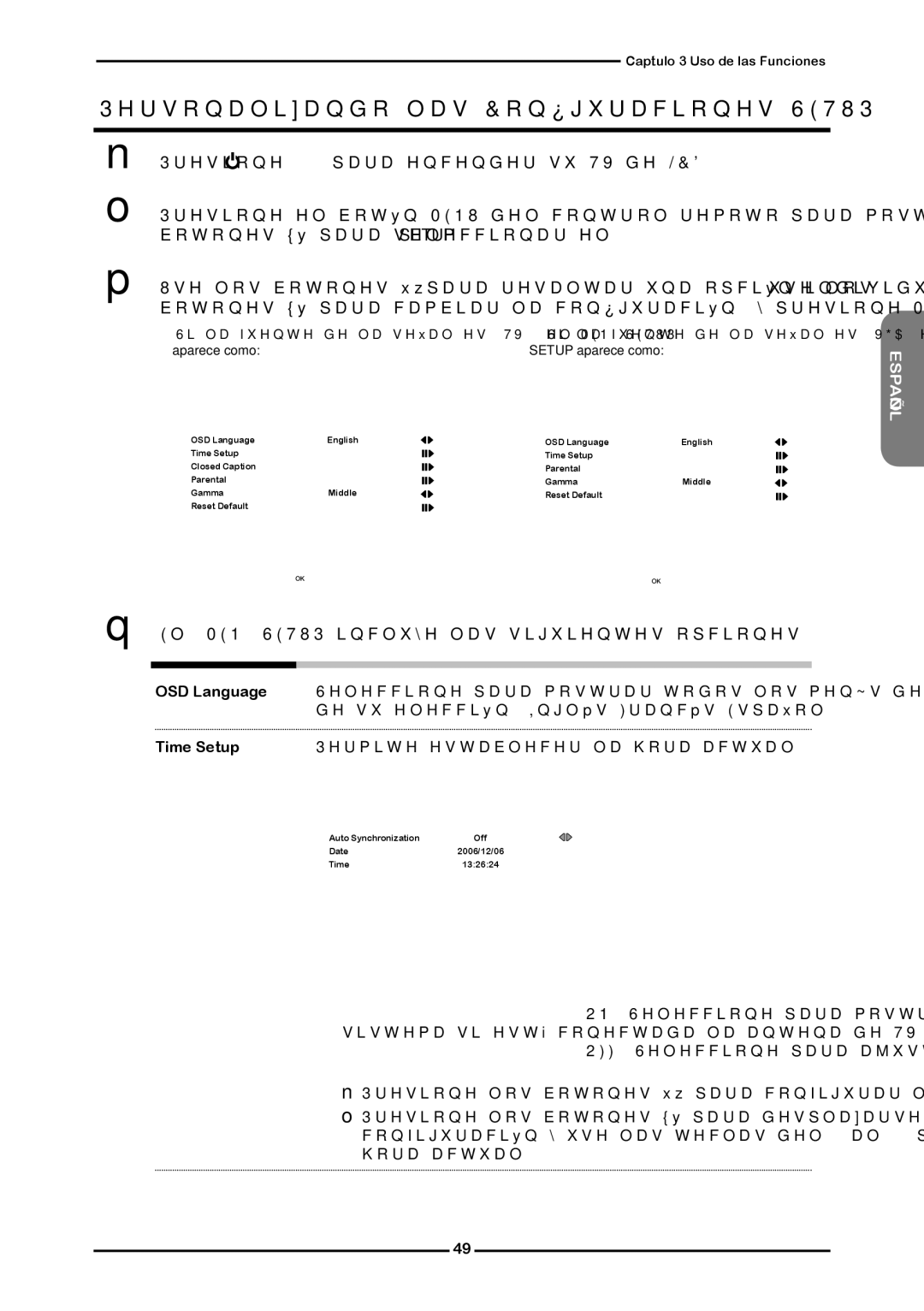 Memorex MLTD2622 manual Personalizando las Configuraciones Setup,  El Menú Setup incluye las siguientes opciones 