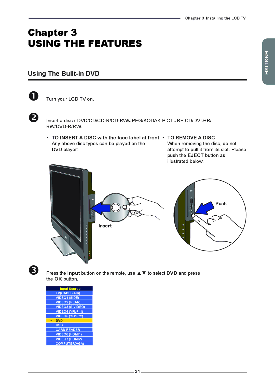 Memorex MLTD2622 manual Using the Features, Using The Built-in DVD 