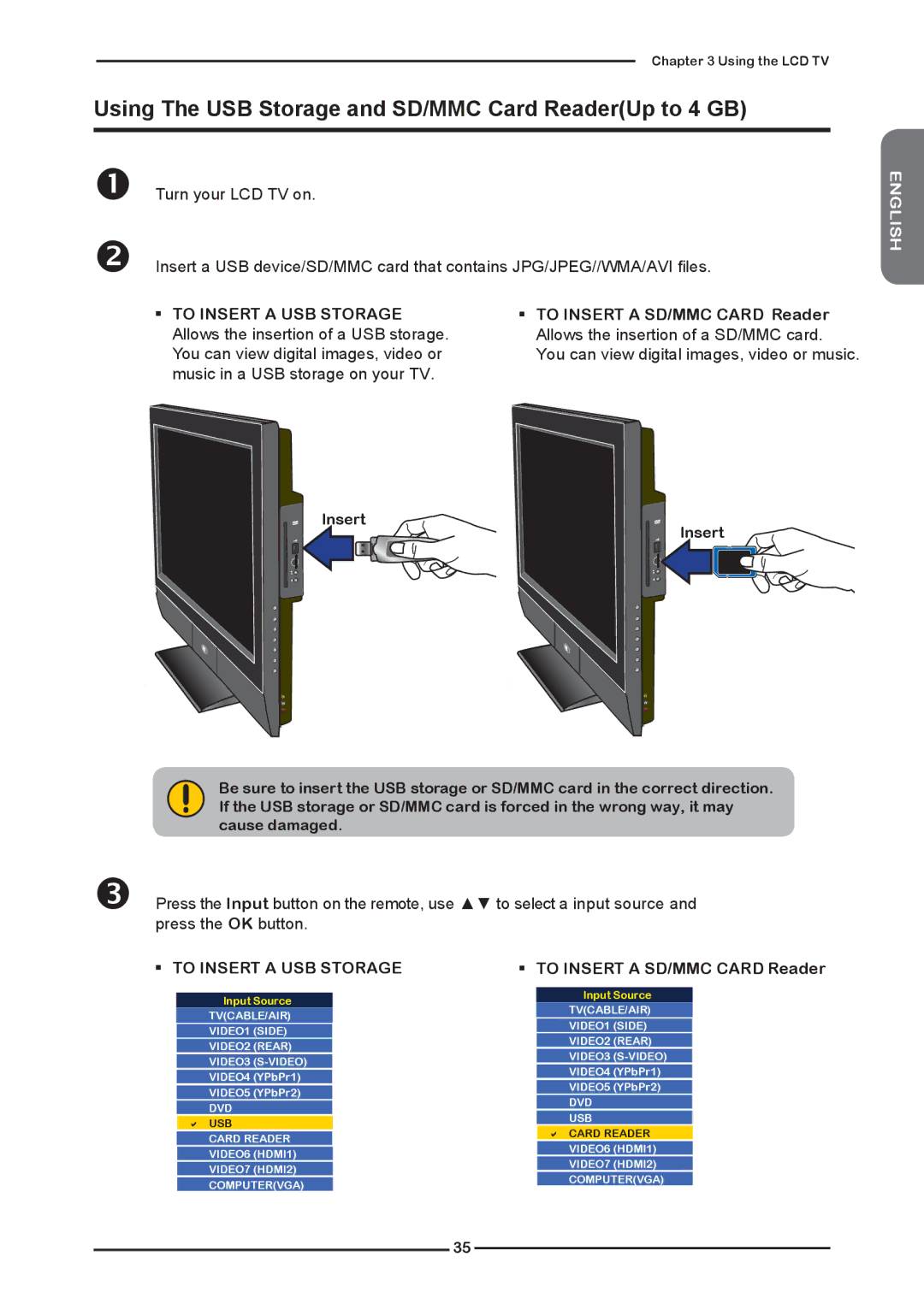 Memorex MLTD2622 manual Using The USB Storage and SD/MMC Card ReaderUp to 4 GB,  to Insert a USB Storage 