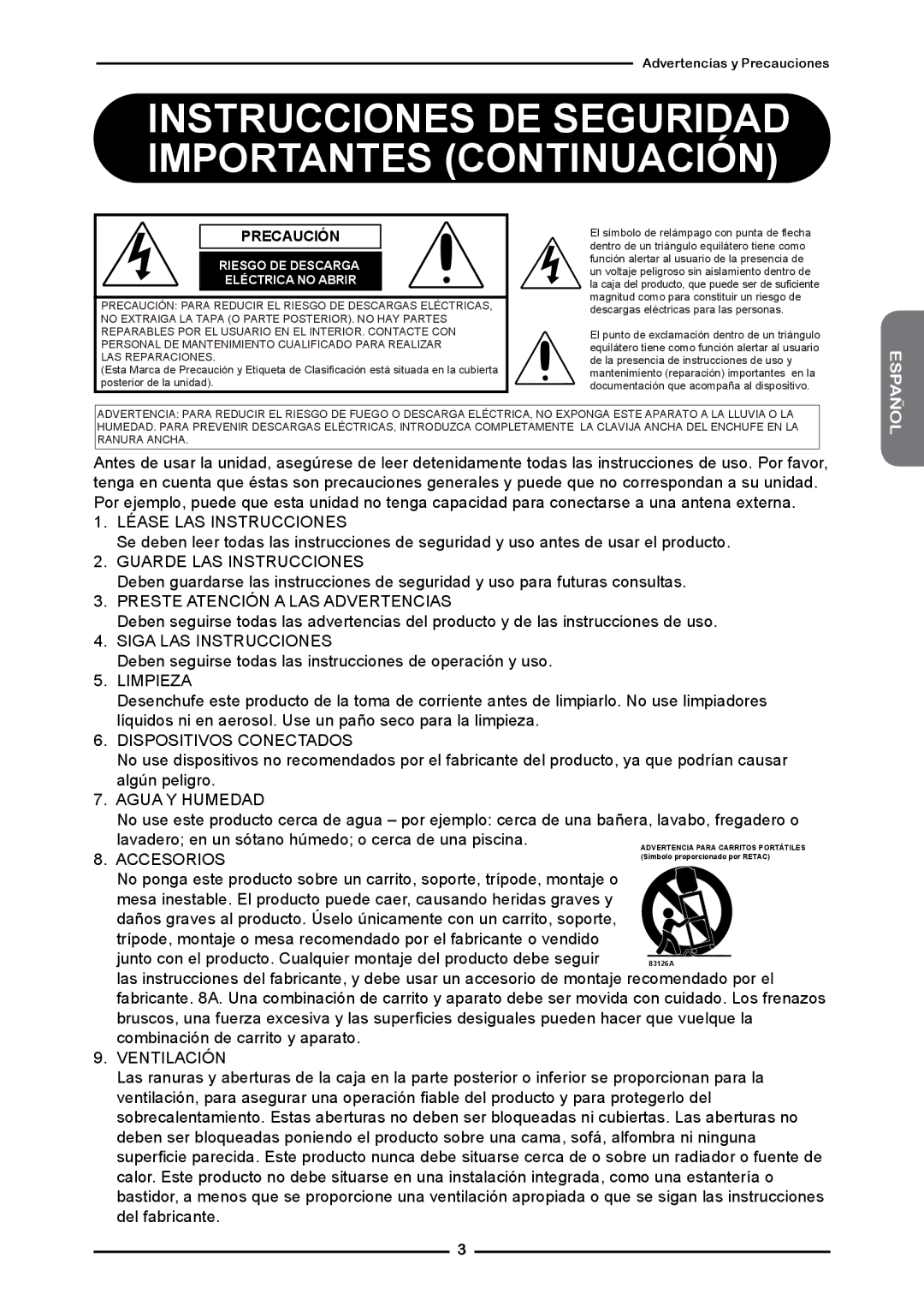 Memorex MLTD2622 manual Deben seguirse todas las instrucciones de operación y uso, Precaución 