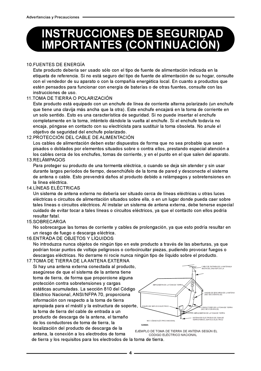 Memorex MLTD2622 manual Fuentes DE Energía, Toma de tierra, de forma que proporcione alguna 