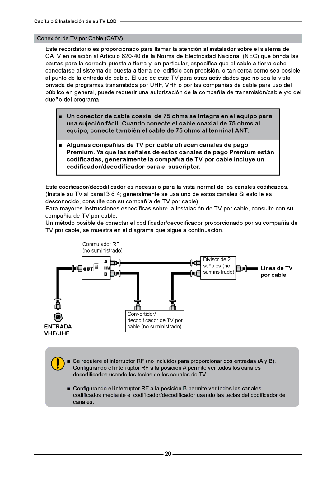 Memorex MLTD2622 manual Por cable, Entrada VHF/UHF 