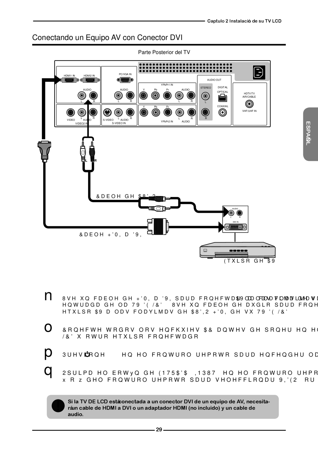 Memorex MLTD2622 manual Conectando un Equipo AV con Conector DVI 