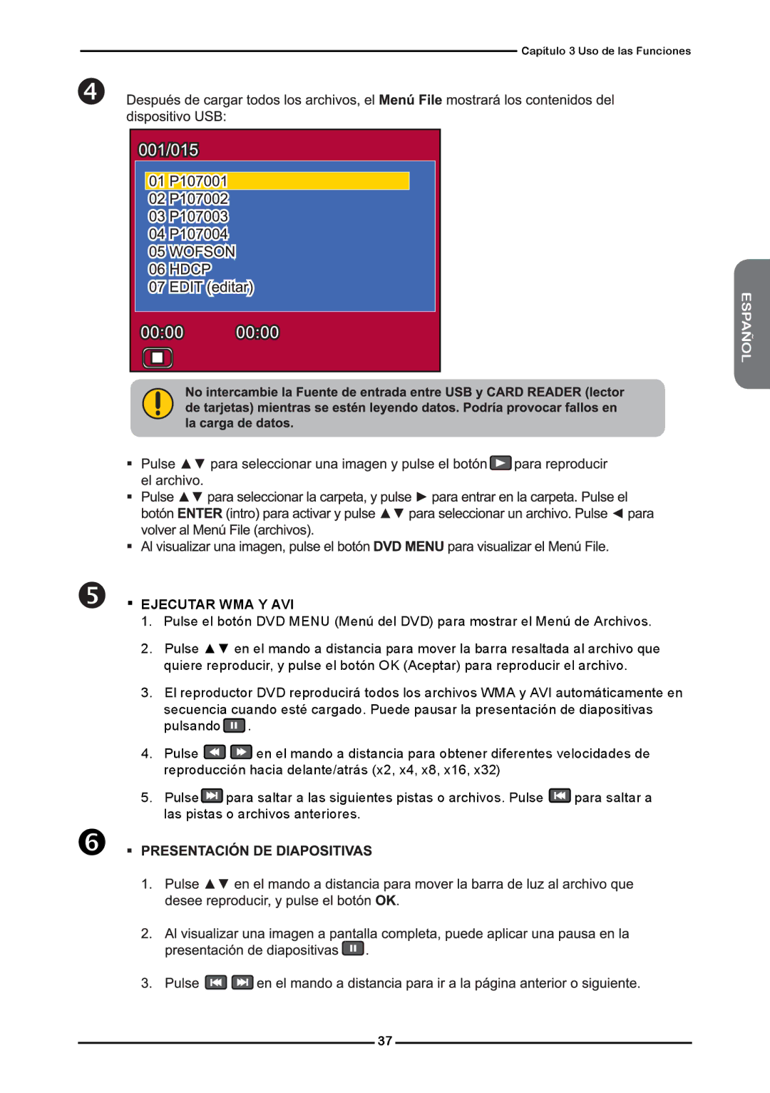 Memorex MLTD2622 manual Ejecutar WMA Y AVI 