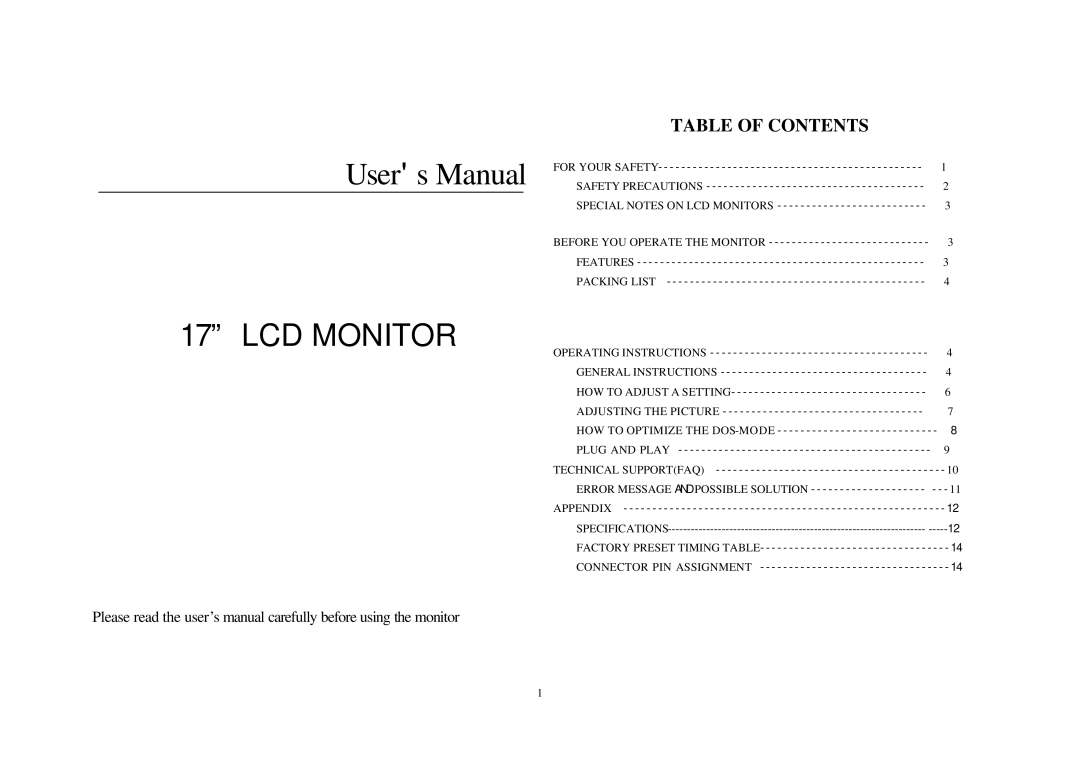 Memorex MM1740 user manual LCD Monitor 