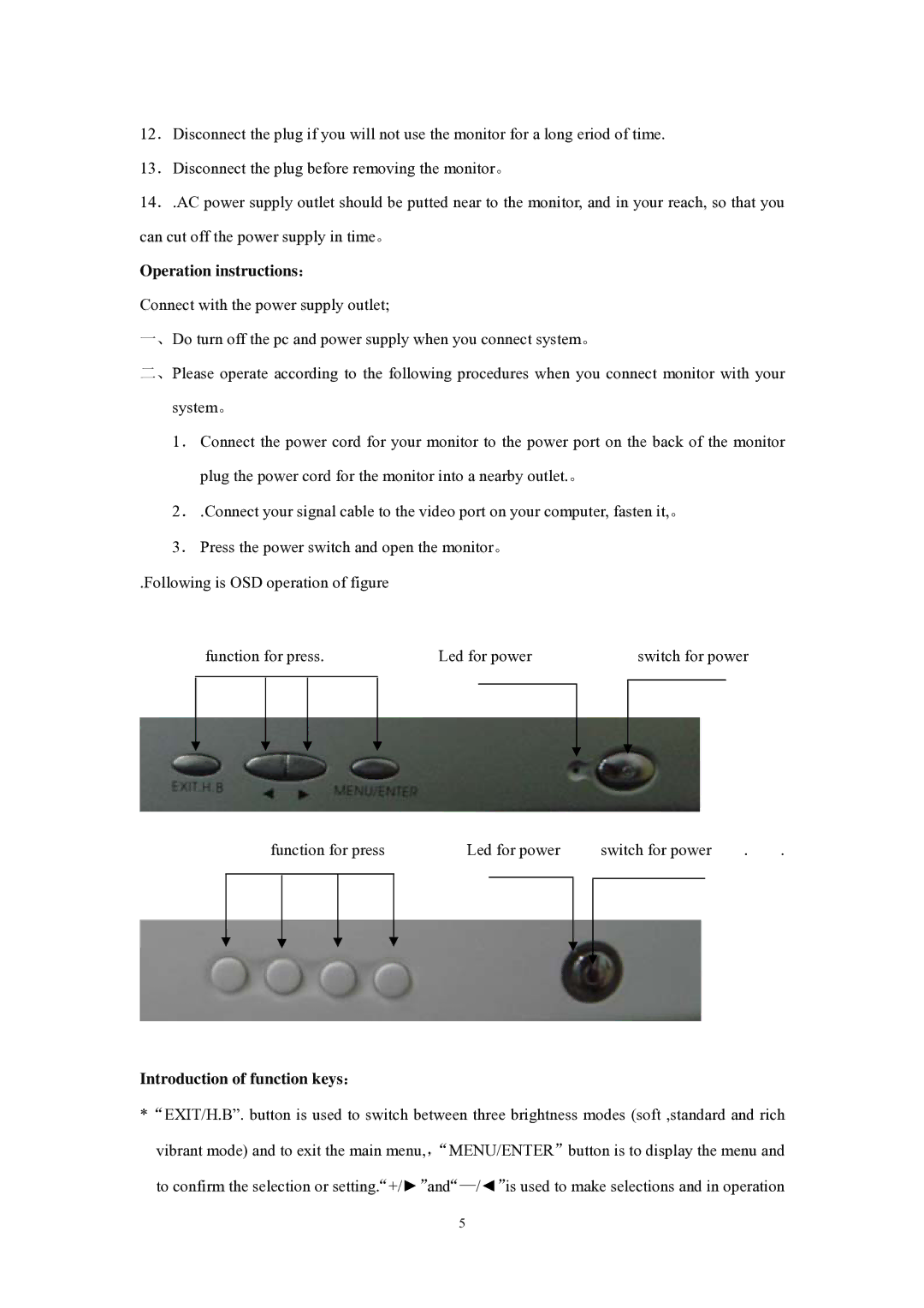 Memorex MM1920 operation manual Operation instructions：, Introduction of function keys： 