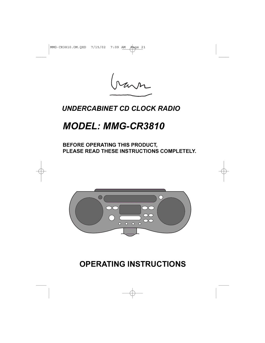 Memorex operating instructions Model MMG-CR3810 