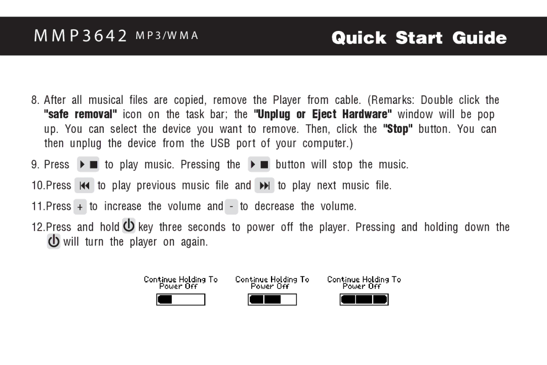 Memorex MMP3642 manual + to increase the volume and to decrease the volume 