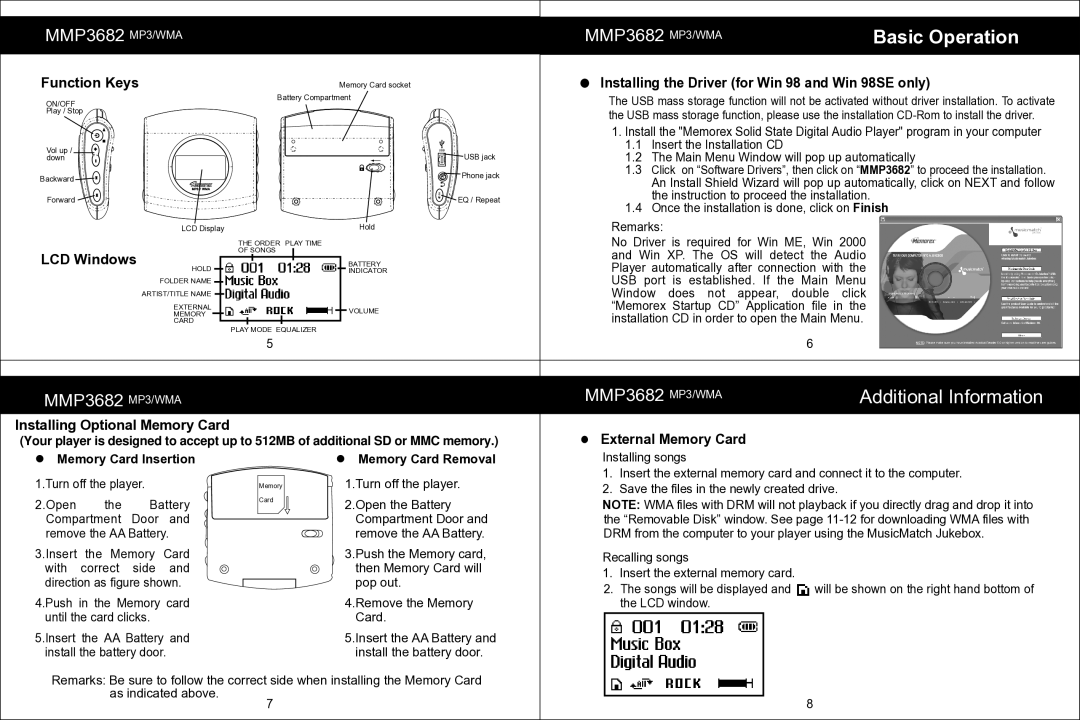 Memorex MMP3682 manual Basic Operation, Additional Information 