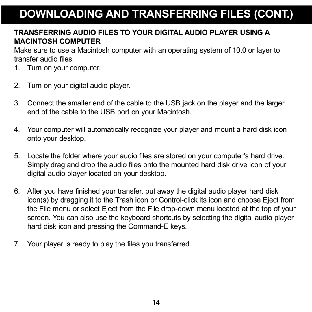 Memorex MMP3774 manual Downloading and Transferring Files 