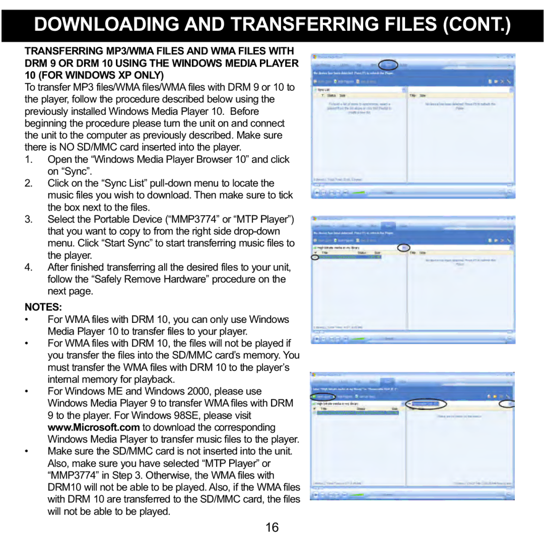 Memorex MMP3774 manual Will not be able to be played 