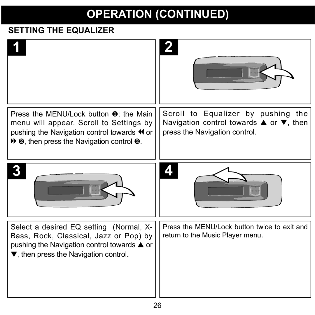 Memorex MMP3774 manual Setting the EQUALIZER2 