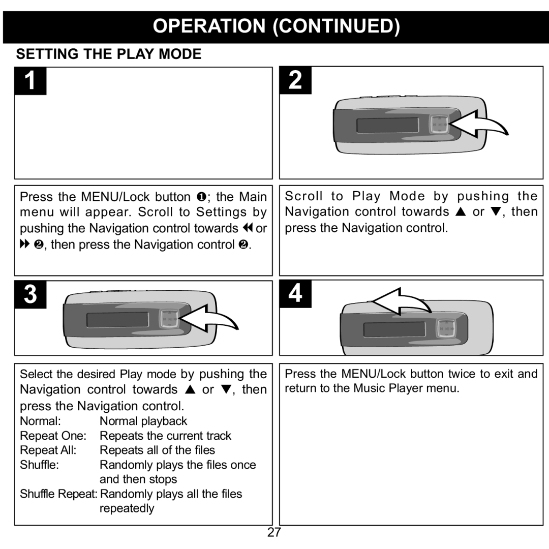 Memorex MMP3774 manual Setting the Play Mode 