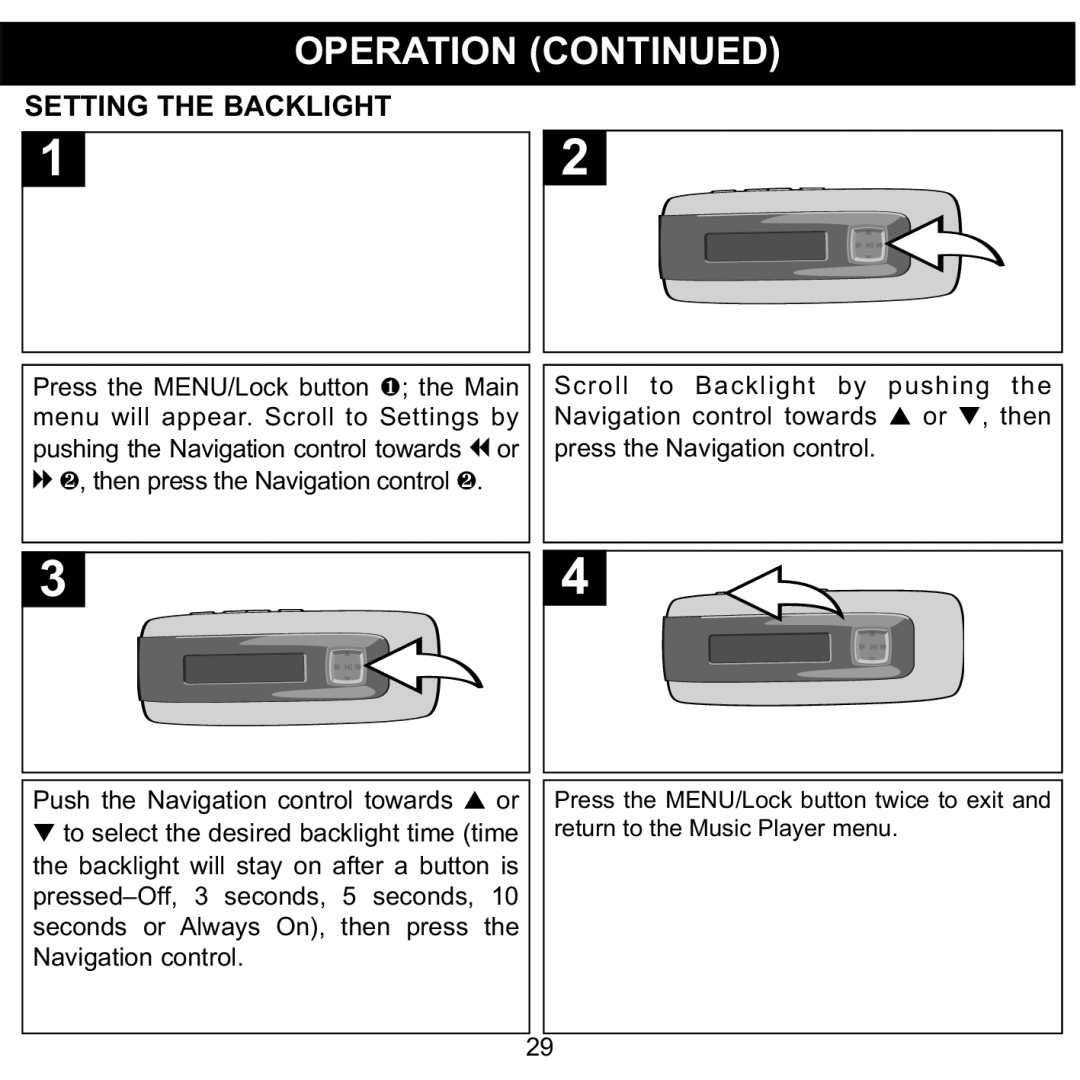 Memorex MMP3774 manual Setting the Backlight 