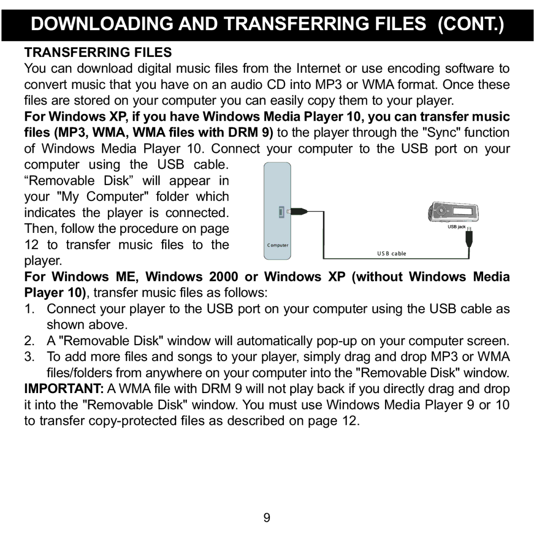 Memorex MMP3780 manual Transferring Files 