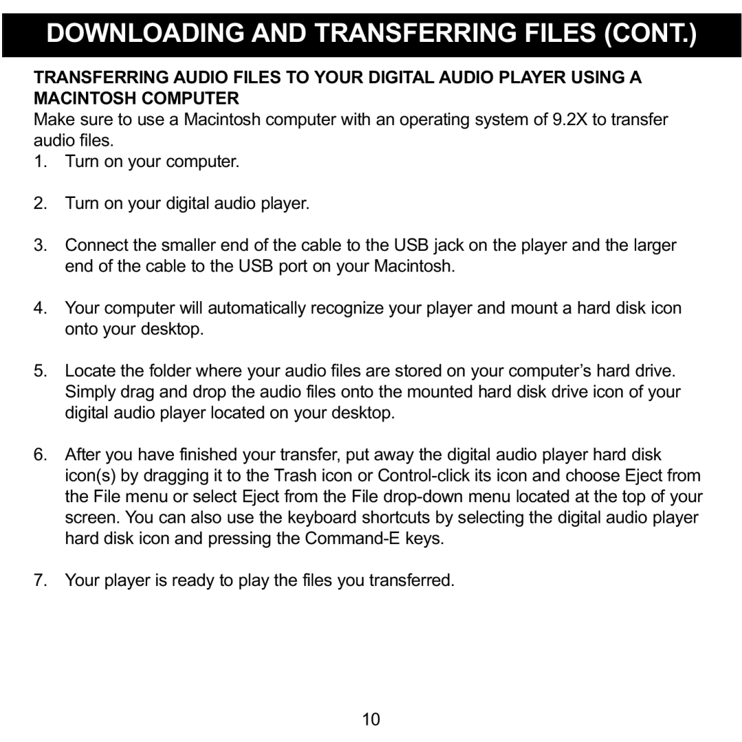 Memorex MMP3780 manual Downloading and Transferring Files 