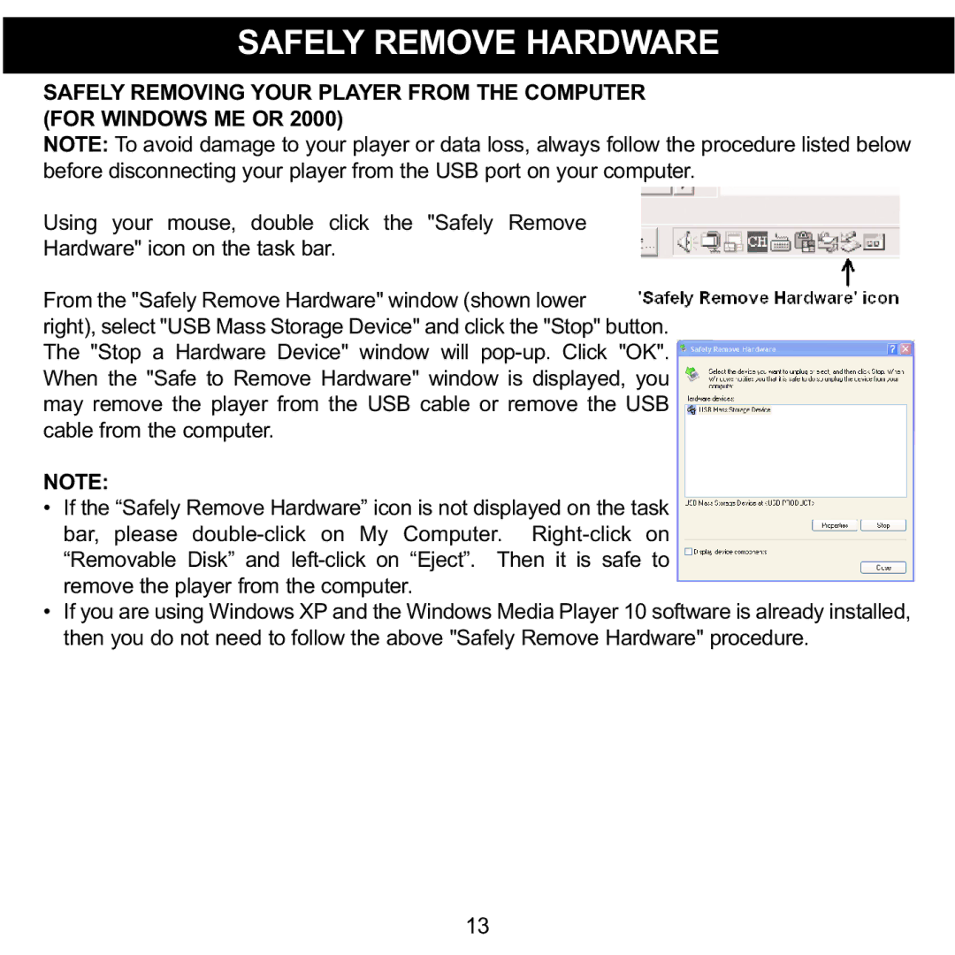 Memorex MMP3780 manual Safely Remove Hardware 