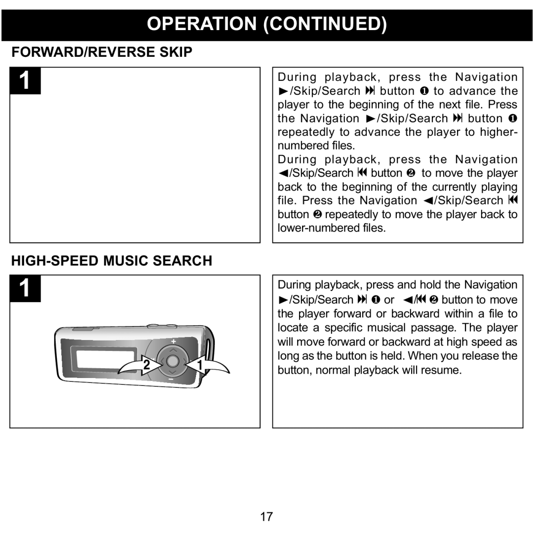 Memorex MMP3780 manual FORWARD/REVERSE Skip, HIGH-SPEED Music Search 