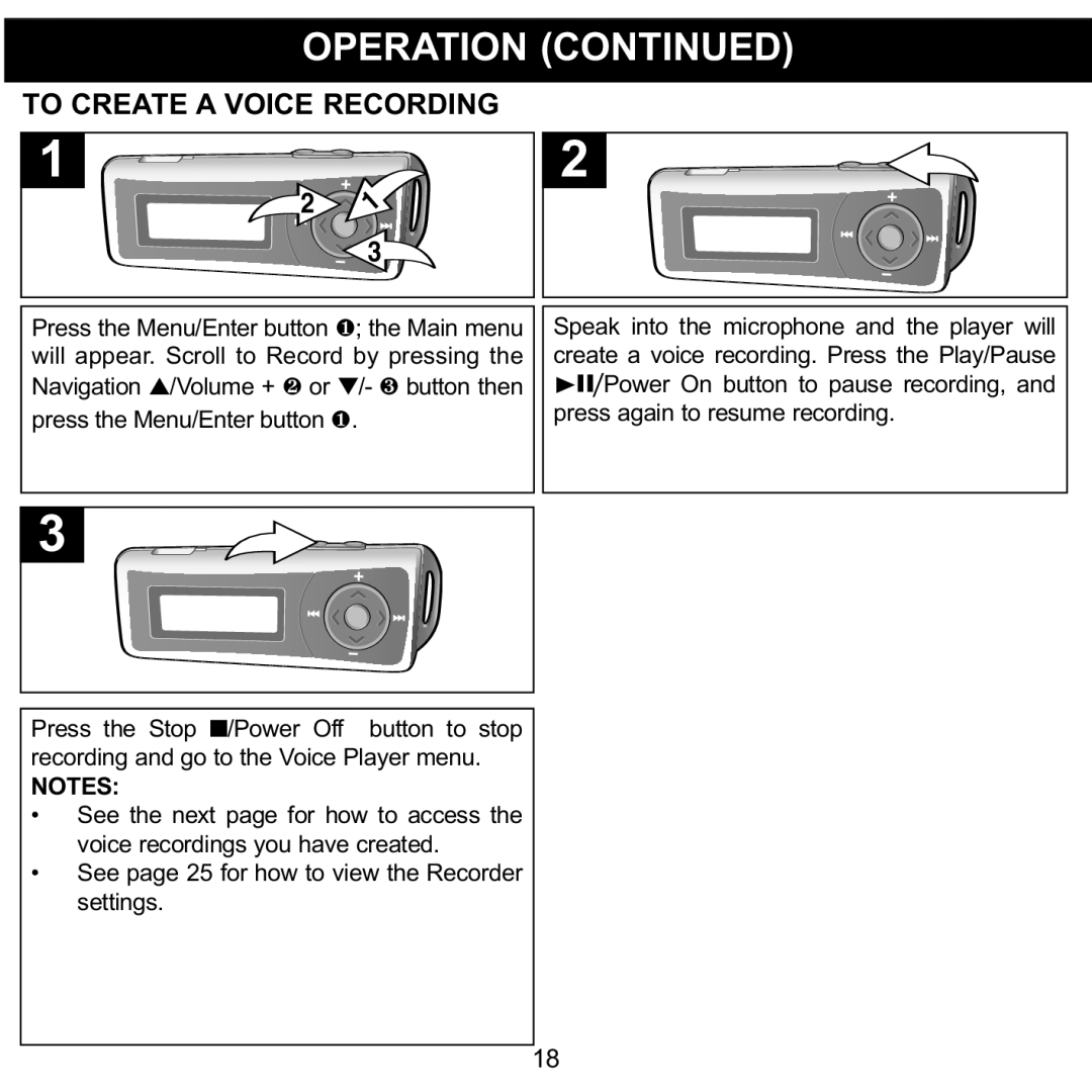 Memorex MMP3780 manual Operation, To Create a Voice Recording 