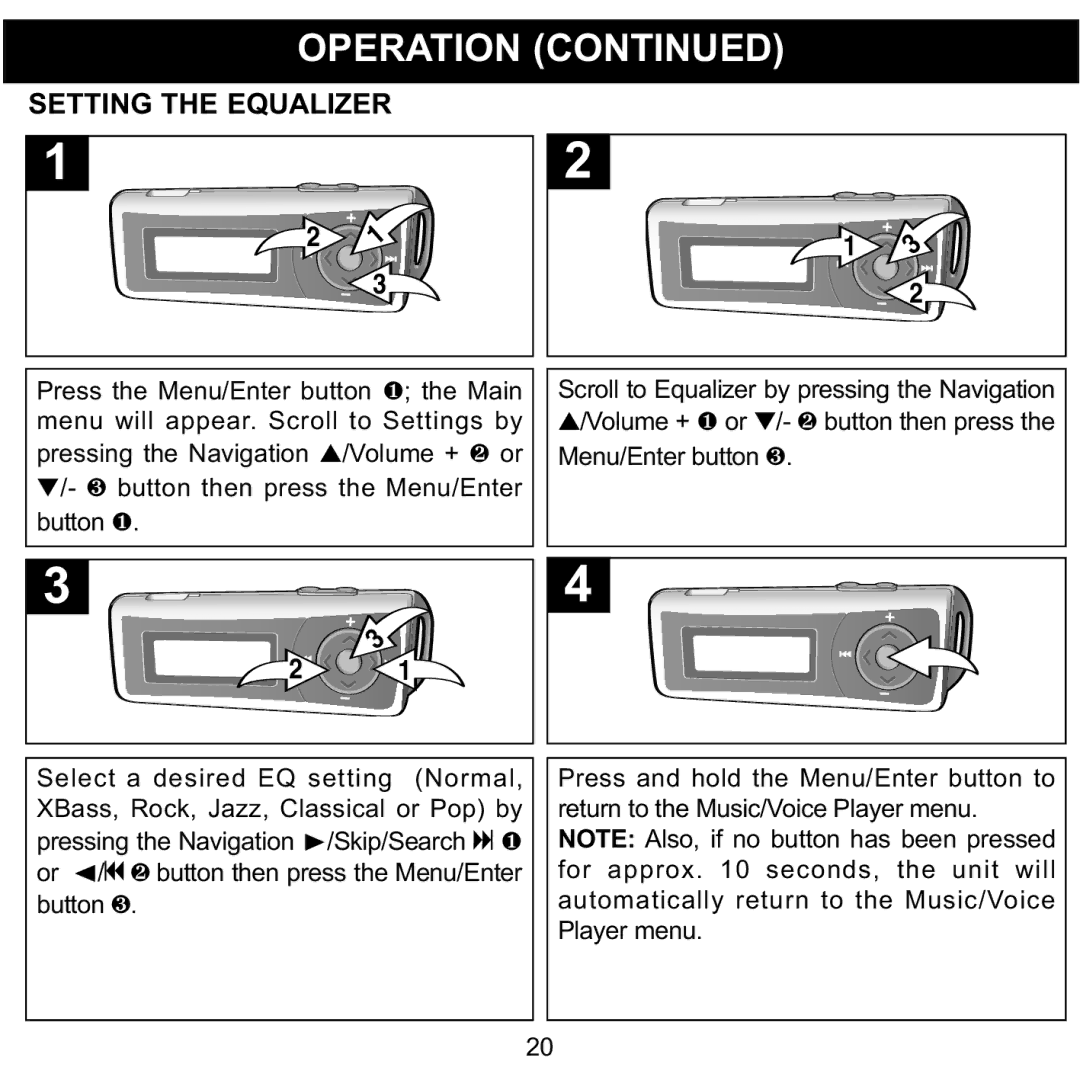 Memorex MMP3780 manual Setting the EQUALIZER2 