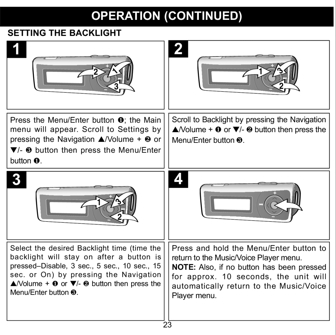 Memorex MMP3780 manual Setting the Backlight 