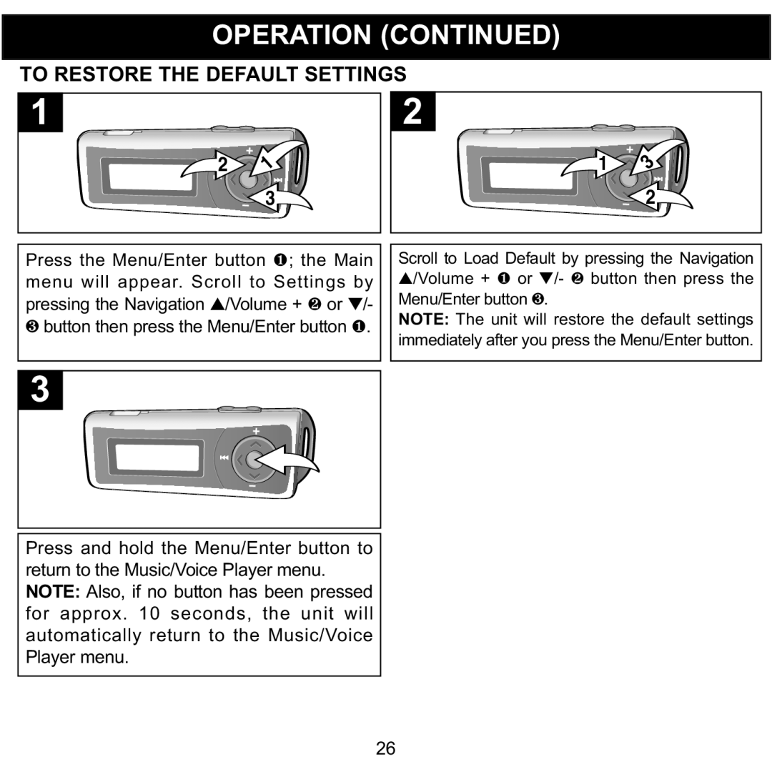 Memorex MMP3780 manual TO1RESTORE the Default SETTINGS2 