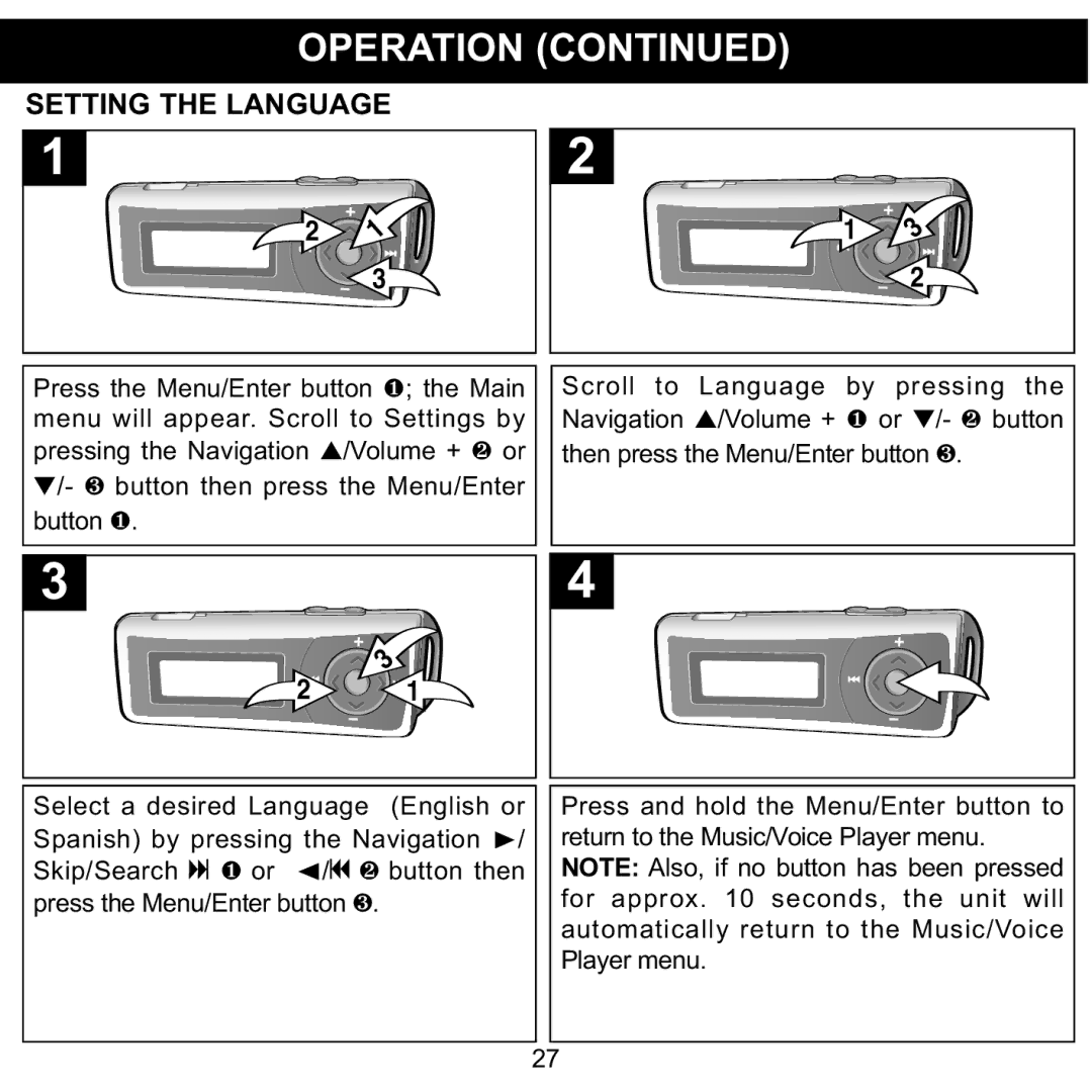 Memorex MMP3780 manual Setting the Language 