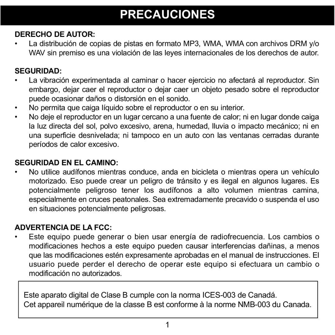 Memorex MMP3780 manual Precauciones, Derecho DE Autor 