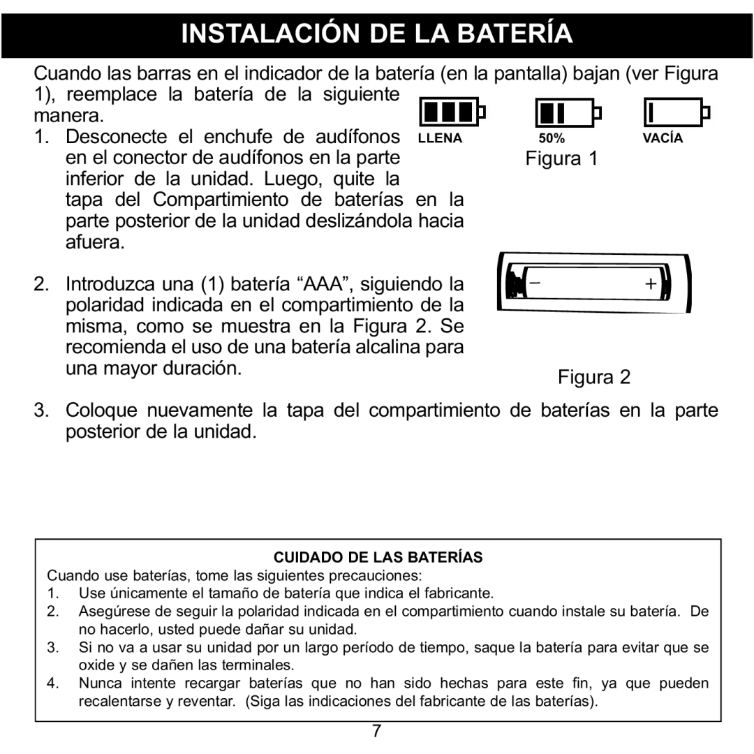 Memorex MMP3780 manual Instalación DE LA Batería, En el conector de audífonos en la parte 