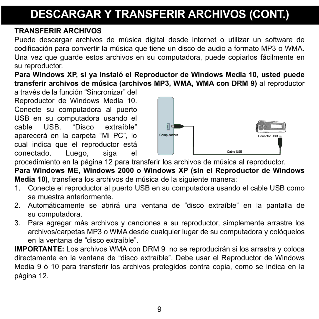 Memorex MMP3780 manual Transferir Archivos 